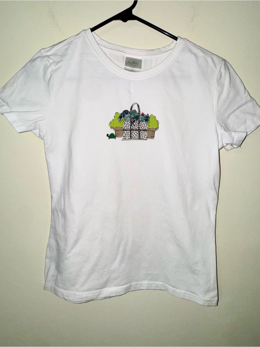Vera Bradley White Short Sleeve Tee with Floral Planter and Tote Graphic